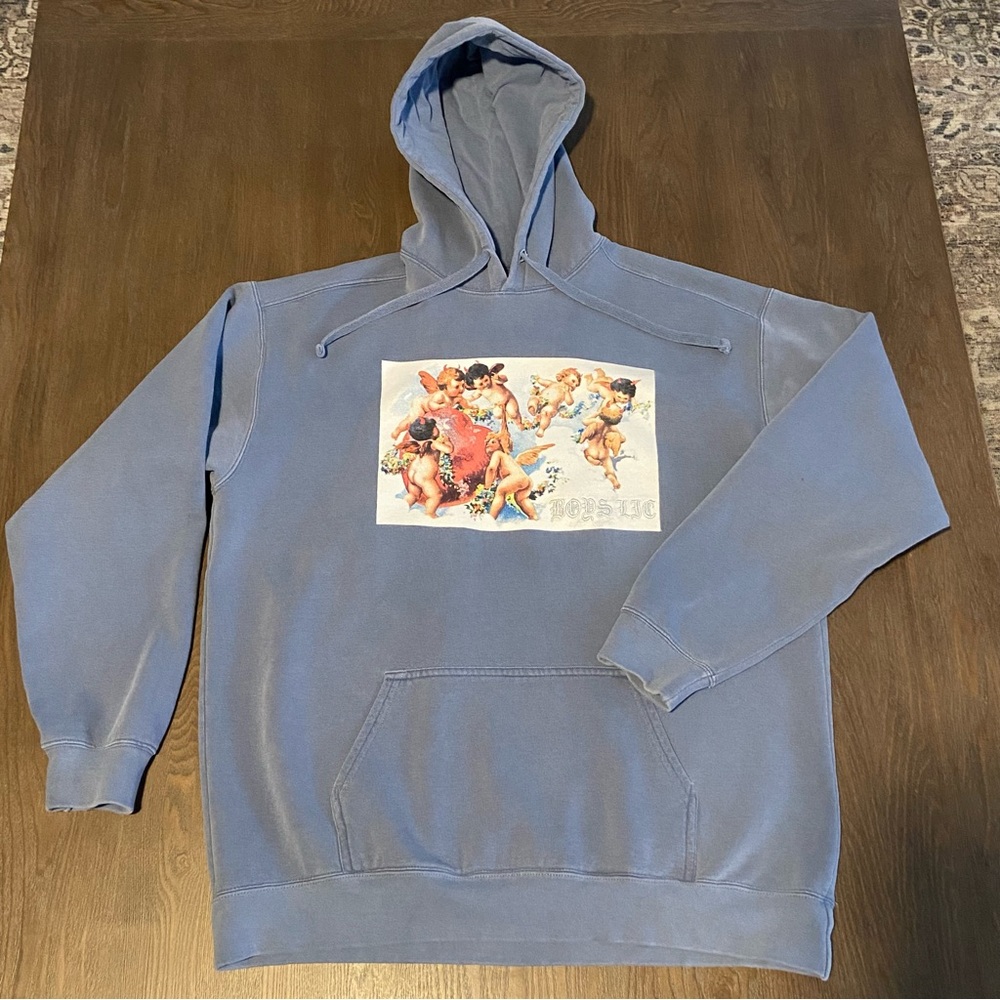 Boys Lie Cherub Cupid Angel Oversized Hoodie Blue Wash One Size